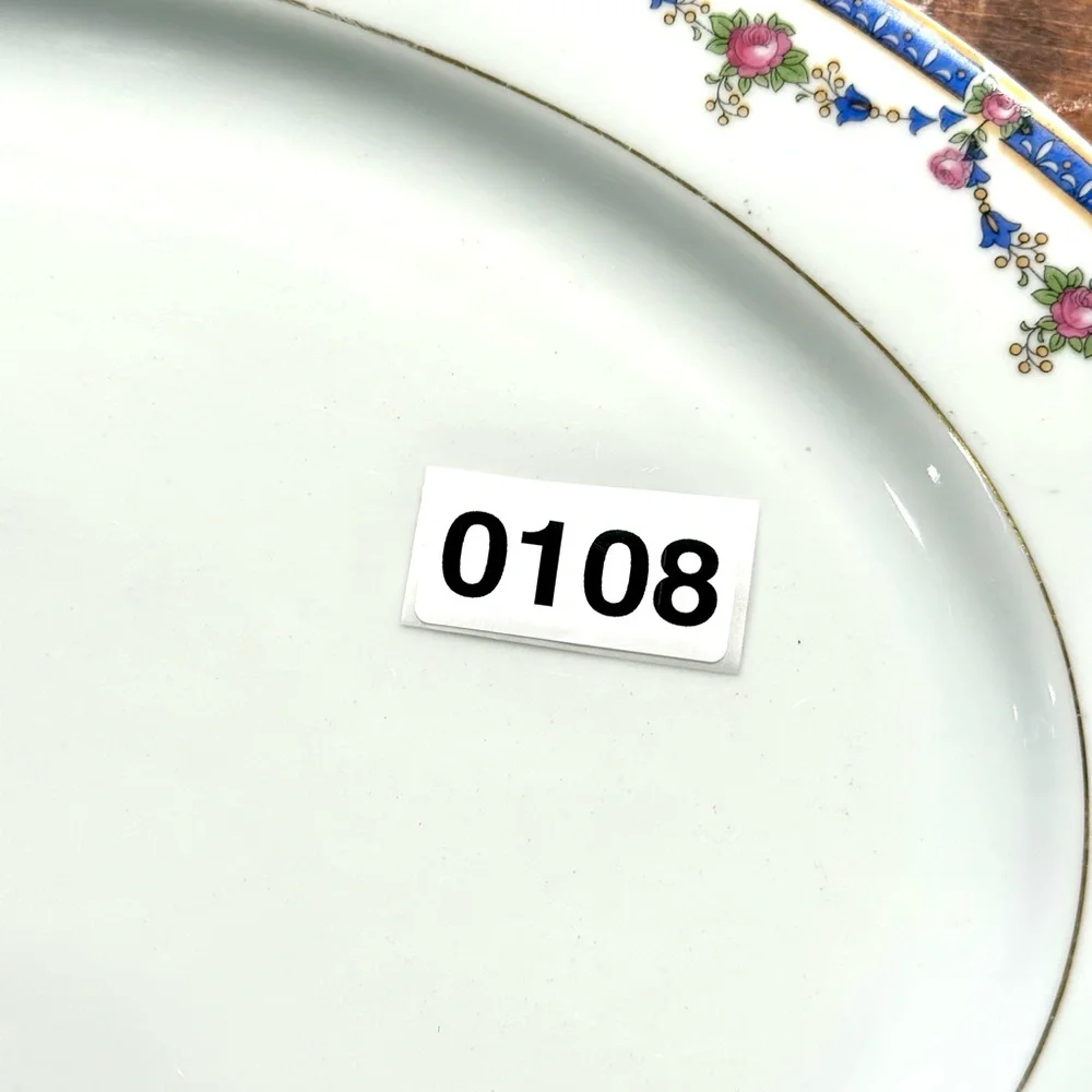 Bavarian Blue & Pink Cabbage Rose Garland Porcelain Platter